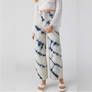 NWT Womens Tie-Dye Jeans Size 26 High-Waisted Wide Leg Denim Pants Boho Festival